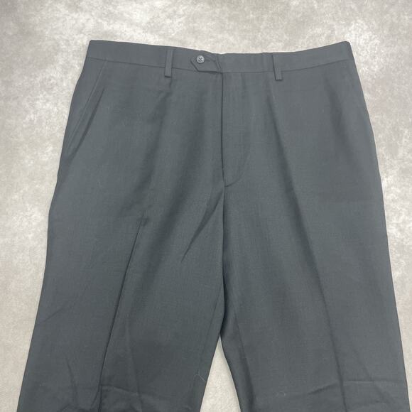Jos A Bank Executive Tailored Fit 36x32.5 Wool Dress Pants Black Flat Front READ - Picture 4 of 9